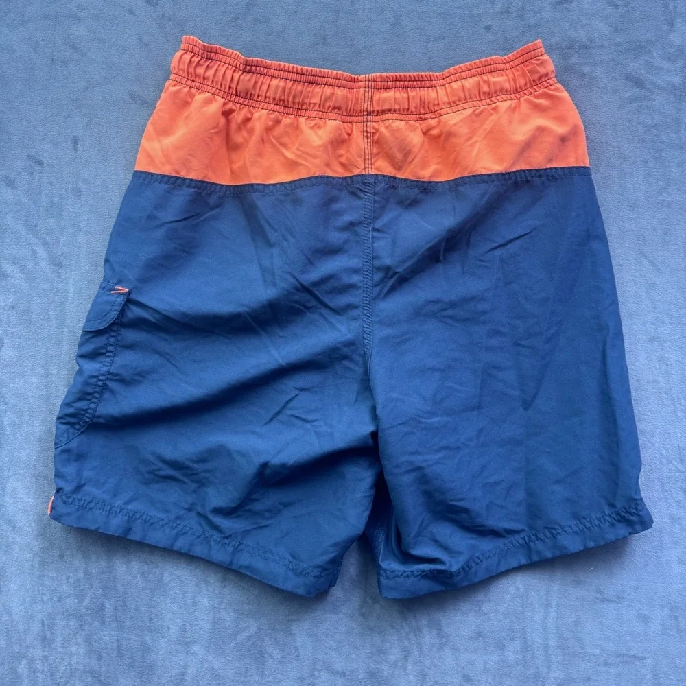 Speedo Mens Swim Trunks Navy Orange Colorblock Cargo Pocket Small